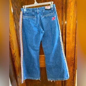 kik girl 90’s raver pants hot topic rainbow pink denim super wide leg size 9